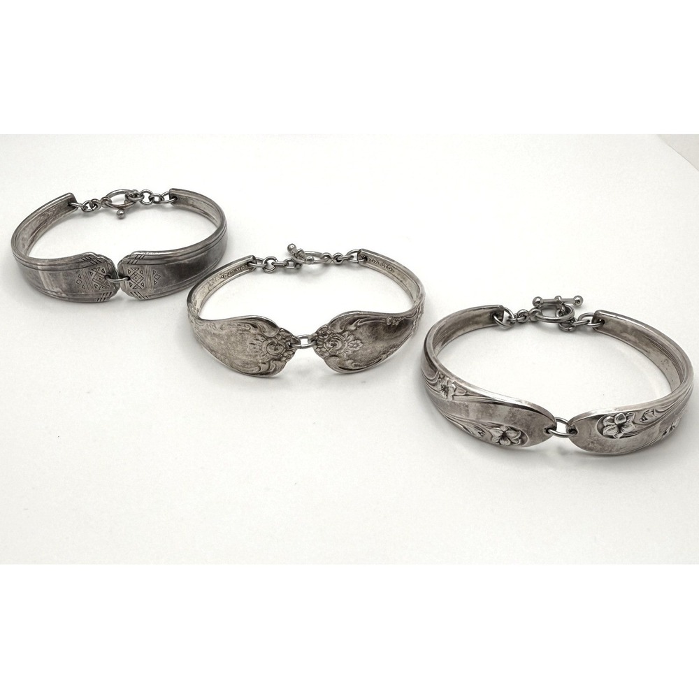 Handmade Silverware Spoon Bracelets Vintage Repurposed Flatware Set of 3 J38